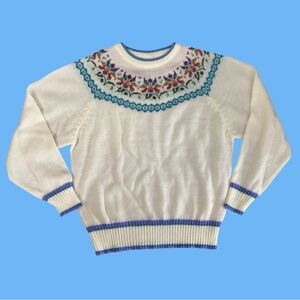Vintage 80s Sparkle Fair Isle Sweater Metallic Embroidery Kidcore Made In Korea